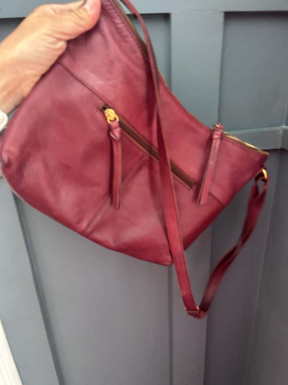 Margot New York Burgundy Genuine Leather Crossbody Hobo Bag